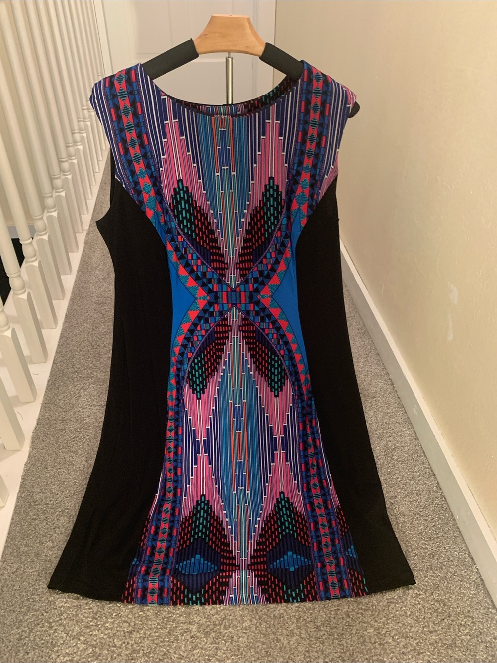 Studio Geometric Dress in Blue, Pink and Black
